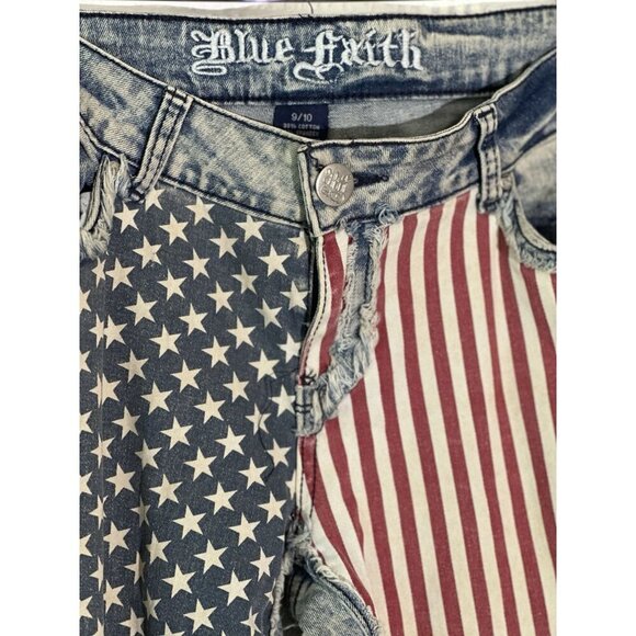 Blue Faith Y2K Women’s Patriotic American Flag Distressed Jeans Sz 9/10 - Picture 5 of 12